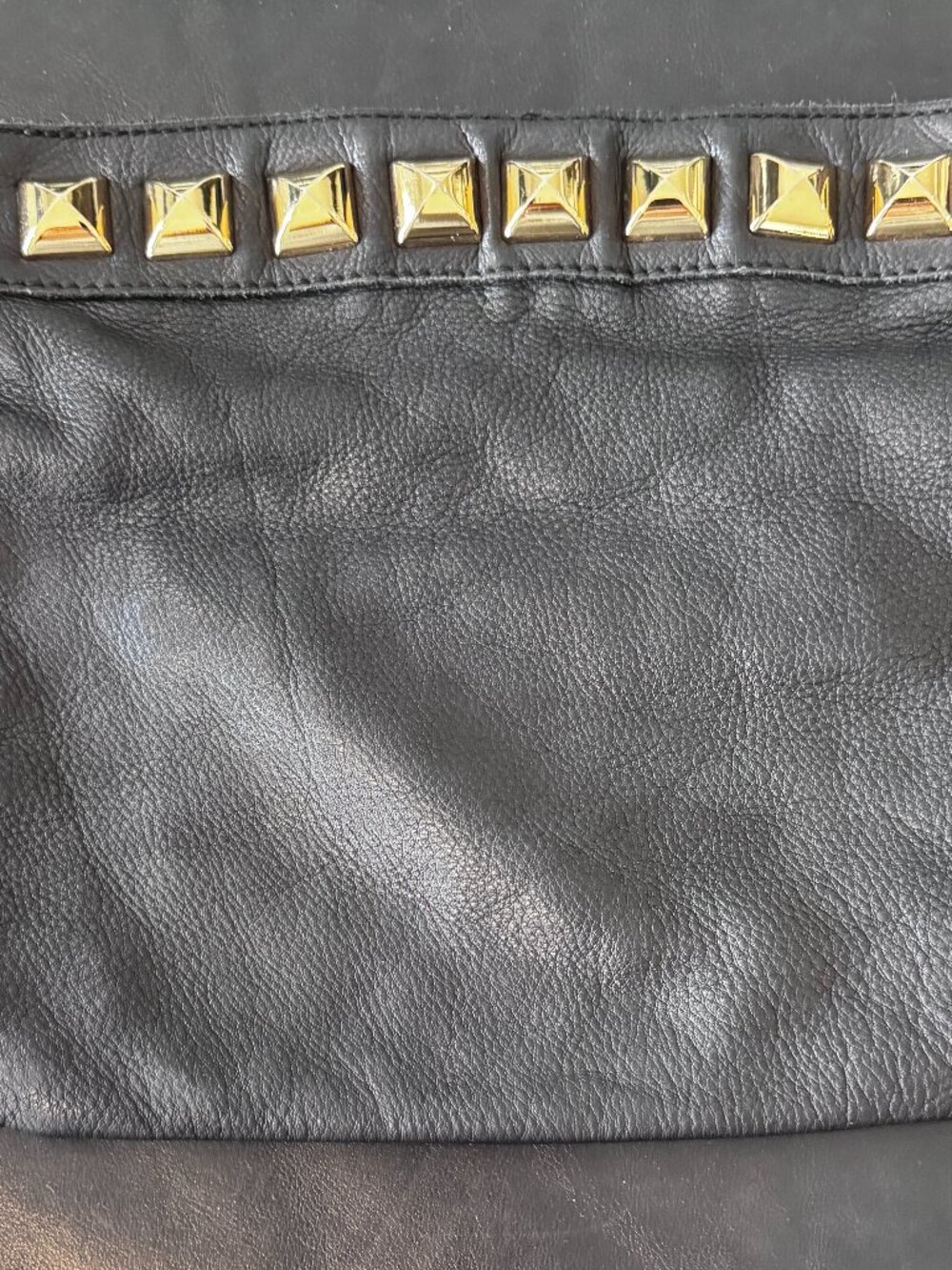 Linea Pelle Black Leather w/Gold Tone Decor Convertible Bag, Good Condition - Picture 6 of 9